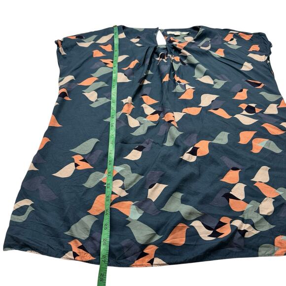 BODEN Lovebirds Viscose Silk Peter Pan Collar Blouse Size 12 US Blue Pink White - Picture 9 of 9